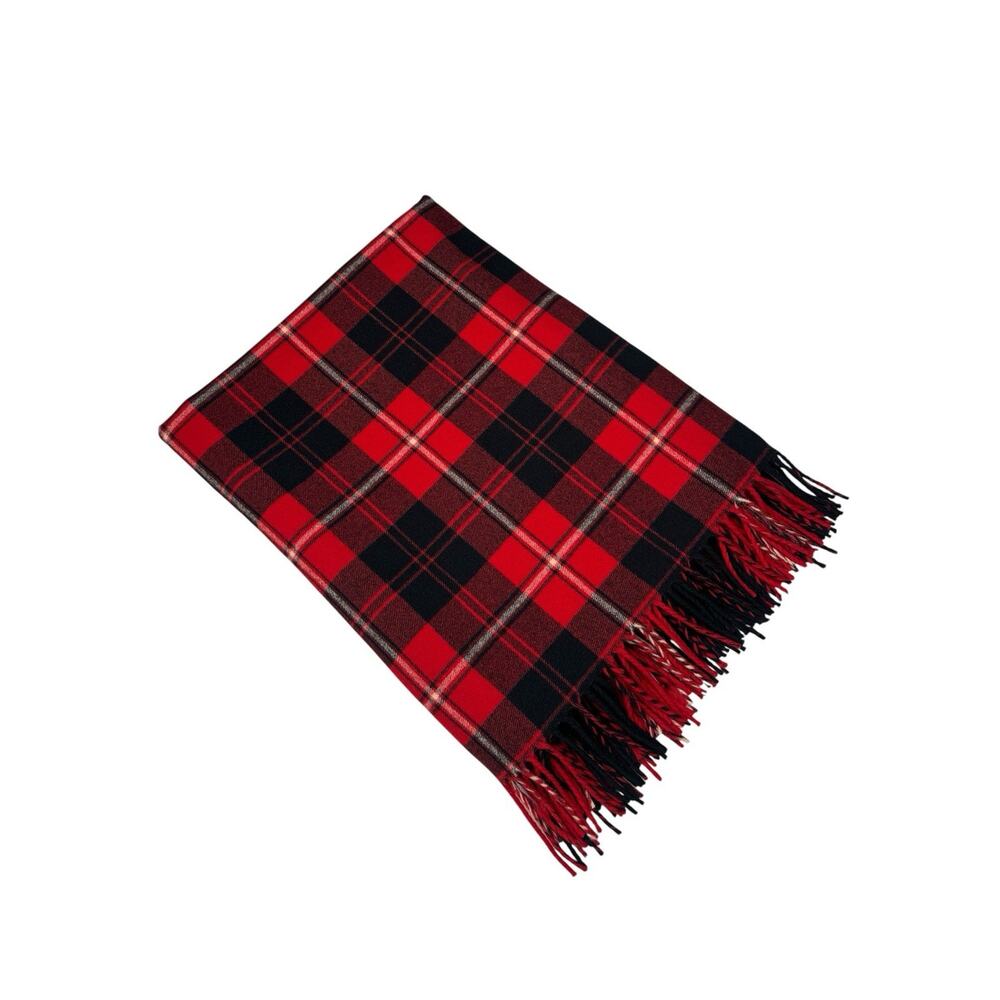 Pendleton Home Collection Red Black Plaid 100% Pure Wool Throw Fringe Blanket